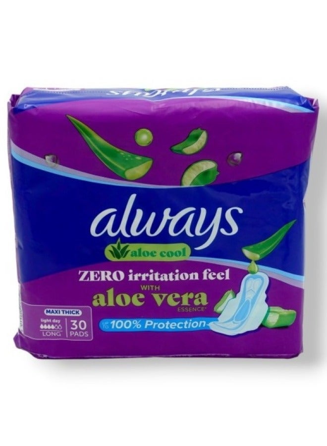 Always Aloe Cool Clean And Dry Maxi Thick Long Sanitary Pads With Wings 30 Pads - Image 1