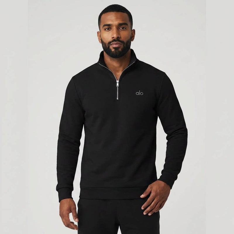 Alo Yoga Men's Half-Zip Stand Collar Sweatshirt, Trendy Simple Loose Fit - Image 5