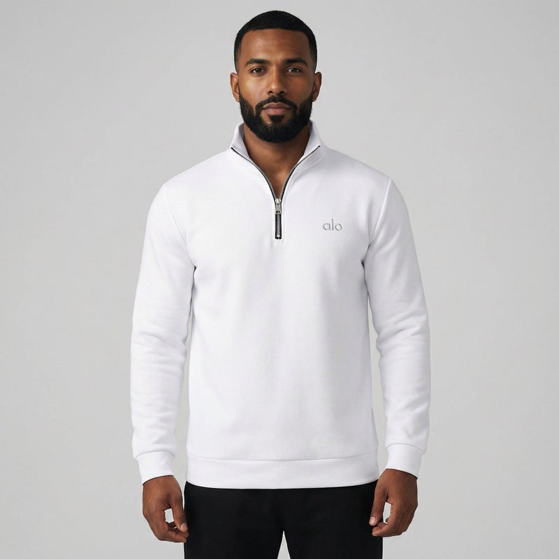 Alo Yoga Men's Half-Zip Stand Collar Sweatshirt, Trendy Simple Loose Fit - Image 4