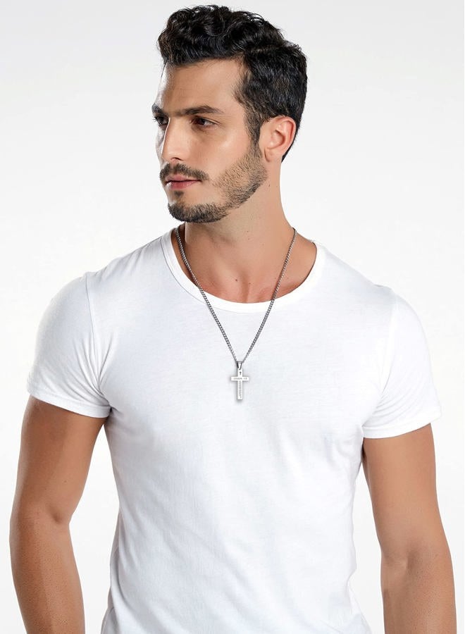 REVEMCN Inspirational Bible Verse Cross Necklace for Men Boys, Stainless Steel Plain Black Silver Cross Pendant Necklace for Men 20-24 Inches Curb Chain Faith Jewelry Gift (JOSHUA 1:9 - Silver, 24) - Image 4