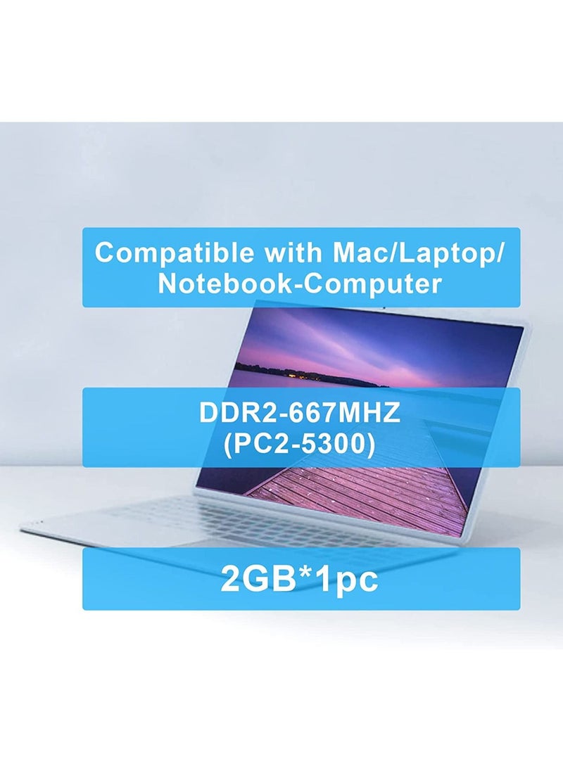 TECMIYO - TECMIYO 2GB DDR2 667MHz PC2-5300 PC2-5300S Non ECC Unbuffered 1.8V CL5 2RX8 Dual Rank 200 Pin SODIMM Laptop Notebook Computer Memory Ram Module - Image 1