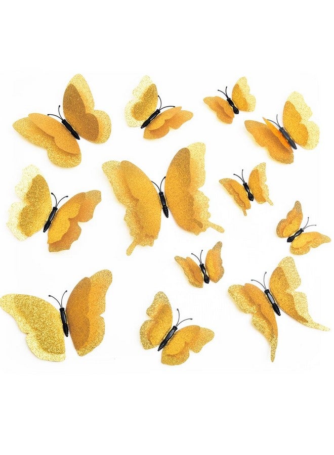 DaGou 3D Butterfly Wall Decor 24 Pcs 3 Sizes, Gold Butterfly Decorations For Home Decorations Butterfly Party Decorations Room Decorations, Removable Stickers (Golden) - Image 1