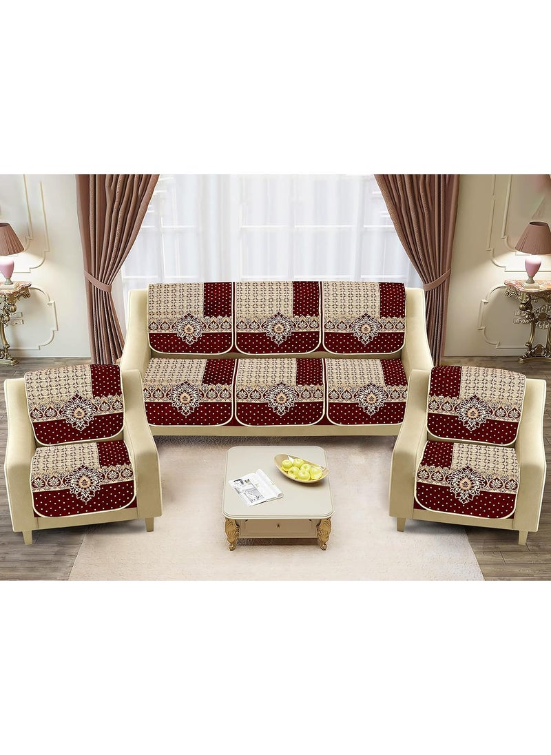 Dazzling DECOR Dazzling DECOR Velvet Sofa Cover Set of 5 Seater Premium Sofa Covers 3 Seater and 2 Seater Full Cover Set for Couch Seat Heavy Fabric Sofa Slip Protector with Back Covers 1003_Maroon  - Image 1