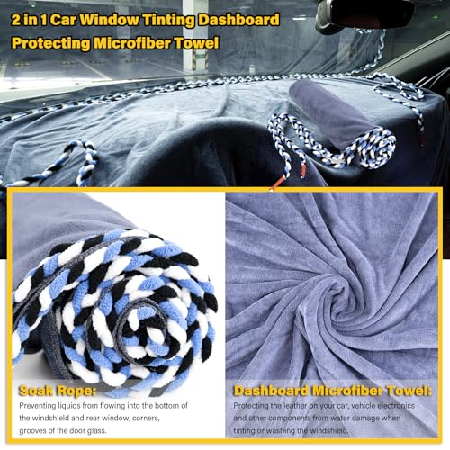 Gomake Window Tint Dash Cover Towel Absorbent Car Dashboard Protection Microfiber Towel Strand Soak Rope Car Windshield Back Window Tinting Tools with Bulldozer Squeegee Scrubber Paddle Squeegee - Image 3