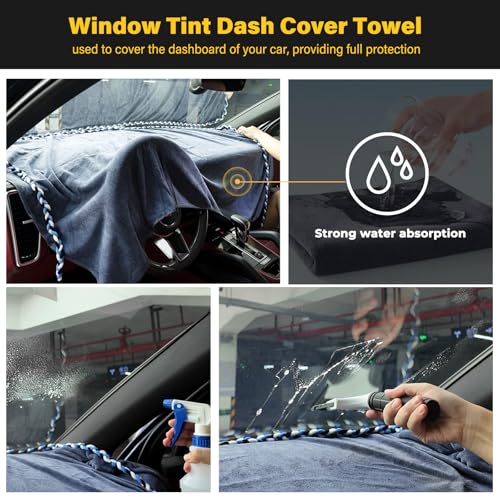 Gomake Window Tint Dash Cover Towel Absorbent Car Dashboard Protection Microfiber Towel Strand Soak Rope Car Windshield Back Window Tinting Tools with Bulldozer Squeegee Scrubber Paddle Squeegee - Image 4
