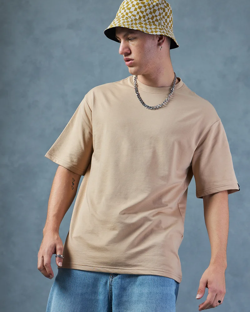 bewakoof Heavy Duty 1.0 Men's Brown Oversized T-shirt