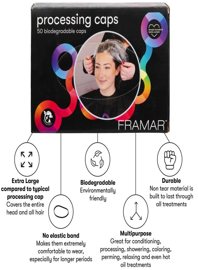 FRAMAR XL Processing Caps For Hair Color - Disposable Shower Caps For Women, Hair Coloring Cap, Processing Cap Disposable, Salon Essentials - No Elastic Trim - 50 Count - Image 5