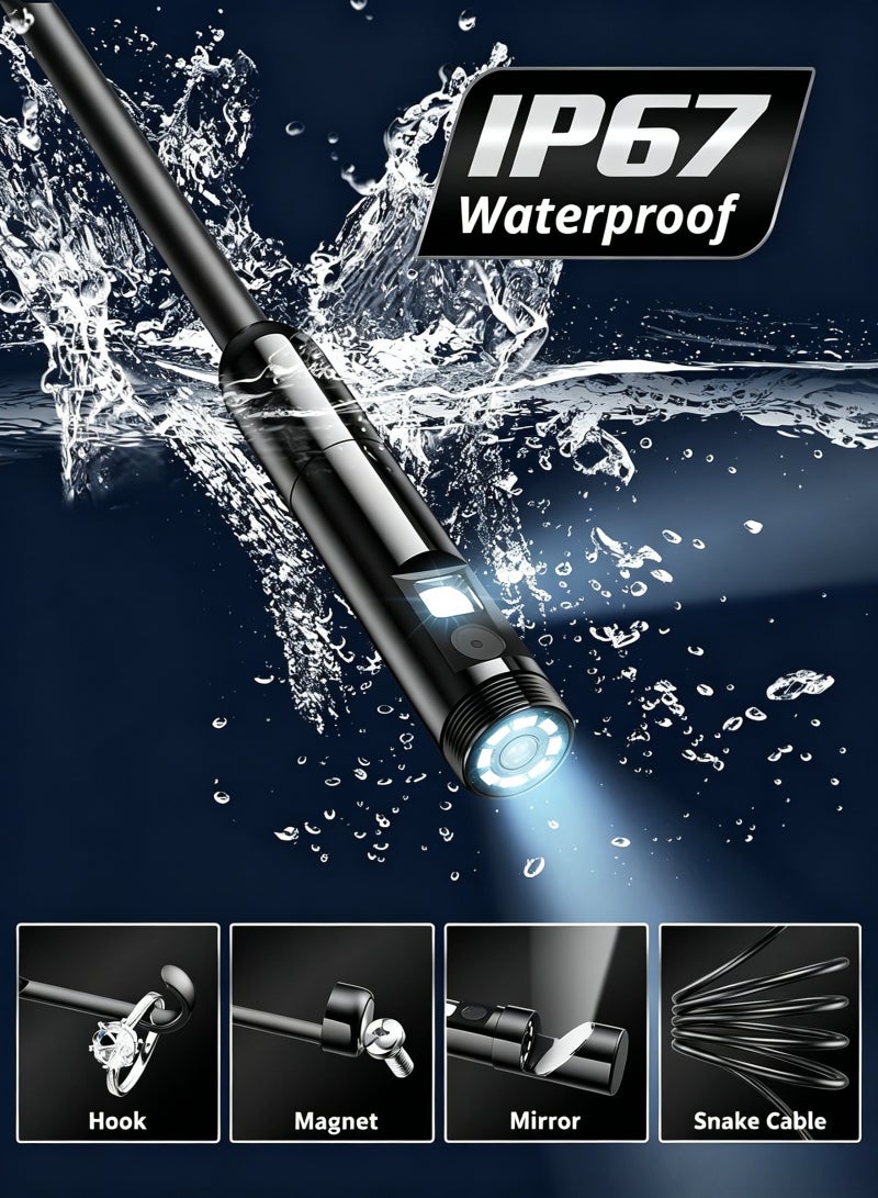 Lecran Dual-Lens Endoscope Camera with Light, 1920P HD Borescope with 8 Adjustable LEDs, 16.4FT Semi-Rigid Snake Cord, IP68 Waterproof Inspection Tool for iOS, Android, Automotive, Plumbing, HVAC (7.9mm) - Image 3