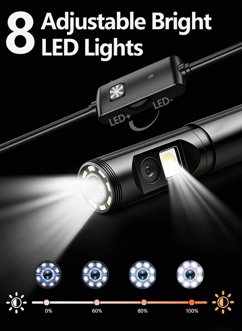 Lecran Dual-Lens Endoscope Camera with Light, 1920P HD Borescope with 8 Adjustable LEDs, 16.4FT Semi-Rigid Snake Cord, IP68 Waterproof Inspection Tool for iOS, Android, Automotive, Plumbing, HVAC (7.9mm) - Image 4