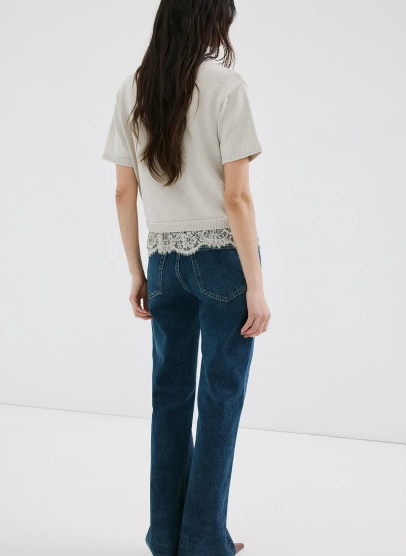 مانجو Ribbed lace-trimmed jumper