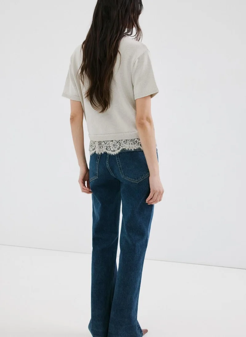 مانجو Ribbed lace-trimmed jumper