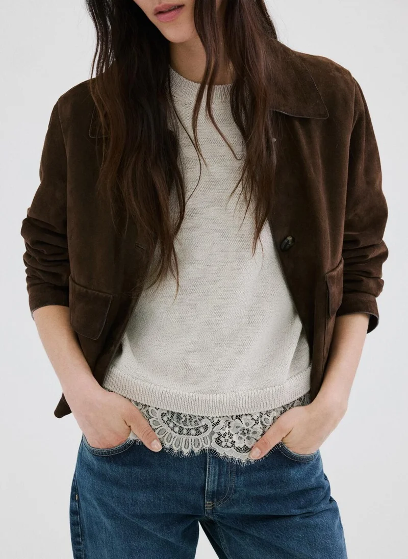 Mango  Ribbed lace-trimmed jumper for Women | Best Price UAE