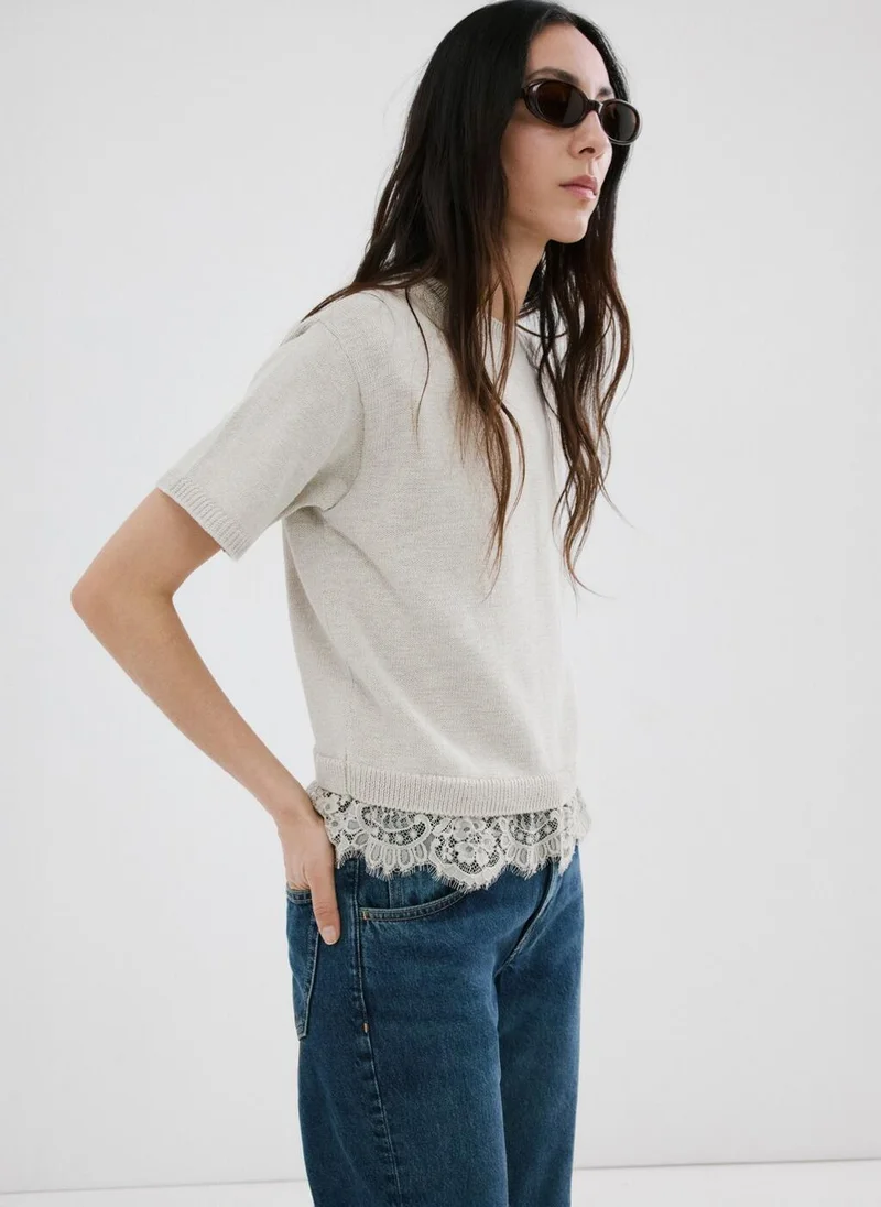 Mango  Ribbed lace-trimmed jumper for Women | Best Price UAE