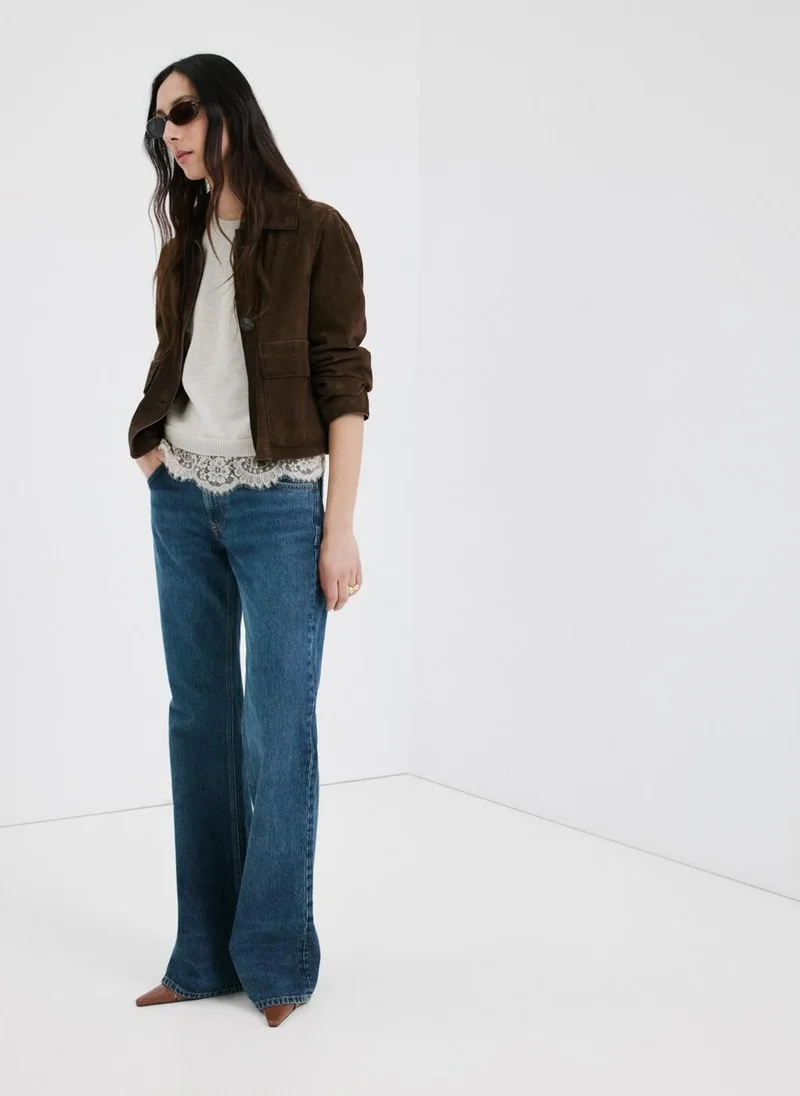 مانجو Ribbed lace-trimmed jumper