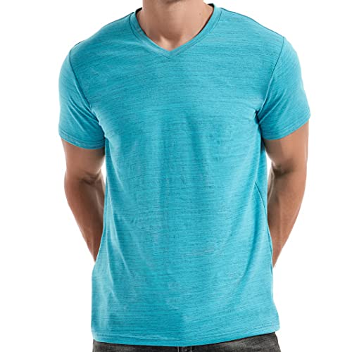 KLIEGOU Men's V Neck T Shirts - Casual Stylish Fitted Tees for Men 1 Light Blue-Gray XXL - Image 1