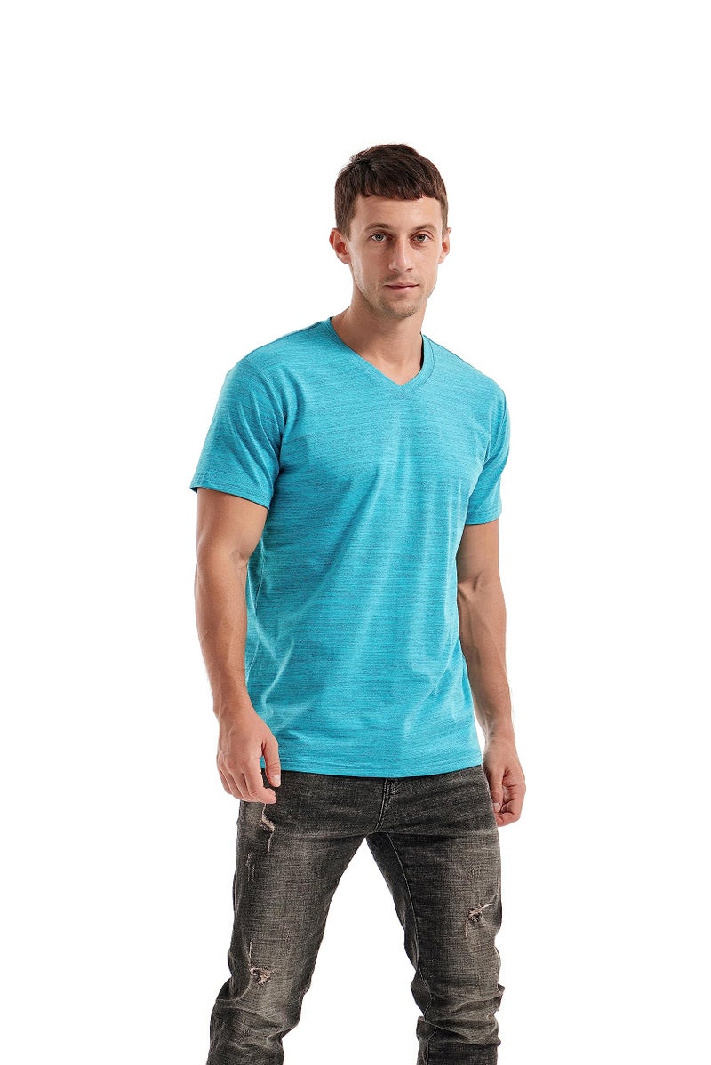 KLIEGOU Men's V Neck T Shirts - Casual Stylish Fitted Tees for Men 1 Light Blue-Gray XXL - Image 3