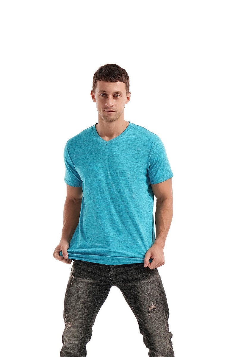 KLIEGOU Men's V Neck T Shirts - Casual Stylish Fitted Tees for Men 1 Light Blue-Gray XXL - Image 4