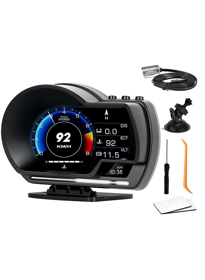 Arabest Gauge Display, Heads Up Display for Cars, Gauge with OBD GPS Dual System, OBD2 Speedometer for Car with Water TEM, Volt, Mileage, Overspeed & Fatigue Driving Alarm, RPM, Works Great for Most Cars - Image 1
