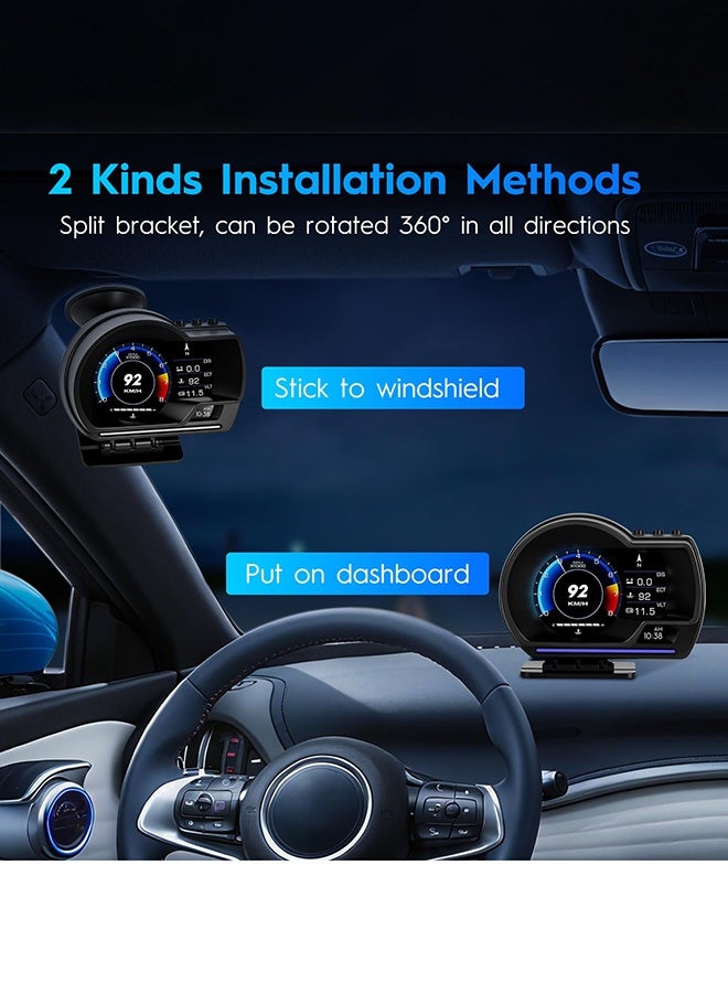 Arabest Gauge Display, Heads Up Display for Cars, Gauge with OBD GPS Dual System, OBD2 Speedometer for Car with Water TEM, Volt, Mileage, Overspeed & Fatigue Driving Alarm, RPM, Works Great for Most Cars - Image 5