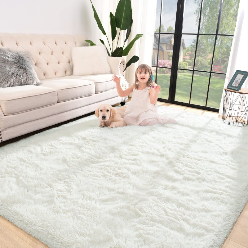 Jelymark Super Soft Shaggy Rug for Bedroom 5x8 Feet Fluffy Carpet for Living Room Fuzzy Indoor Plush Area Rug for Home Decor Furry Floor Rugs for Dorm Kids Nursery Rug for Girls Cream White