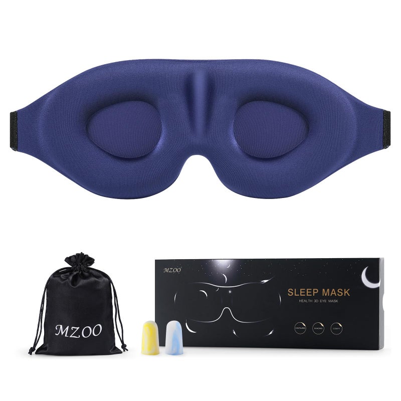 MZOO Sleep Eye Mask for Side Sleeper Men Women Zero Eye Pressure 3D Sleeping Mask Light Blocking Patented Design Night Blindfold Soft Eye Shade Cover for Travel Blue