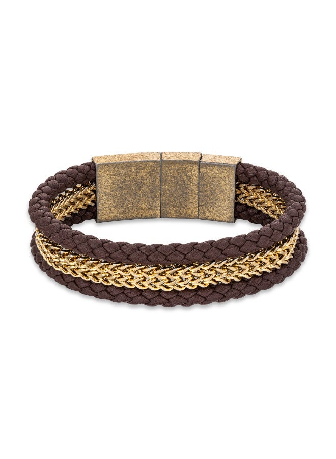 بوليس سوار جلد عتيق ذهبي وبني للرجال مقاس - Image 1