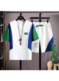Generic Summer Thin Ice Silk Sports Suit Mens Casual Short Sleeve Shorts 2-Piece Set Quick Dry Running Sports Wear Outdoor Trade Tz508 white 