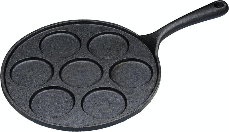 KitchenCraft KCBLINIS Induction Safe Blinis Pan with 7 Holes and Blini Recipe, Cast Iron, 24 cm, Black - Image 1