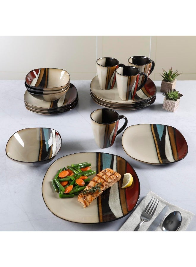 Gibson Elite Gibson Elite Althea 16 Piece Reactive Glaze Dinnerware Multicolor Service for 4 16pcs Red  - Image 3