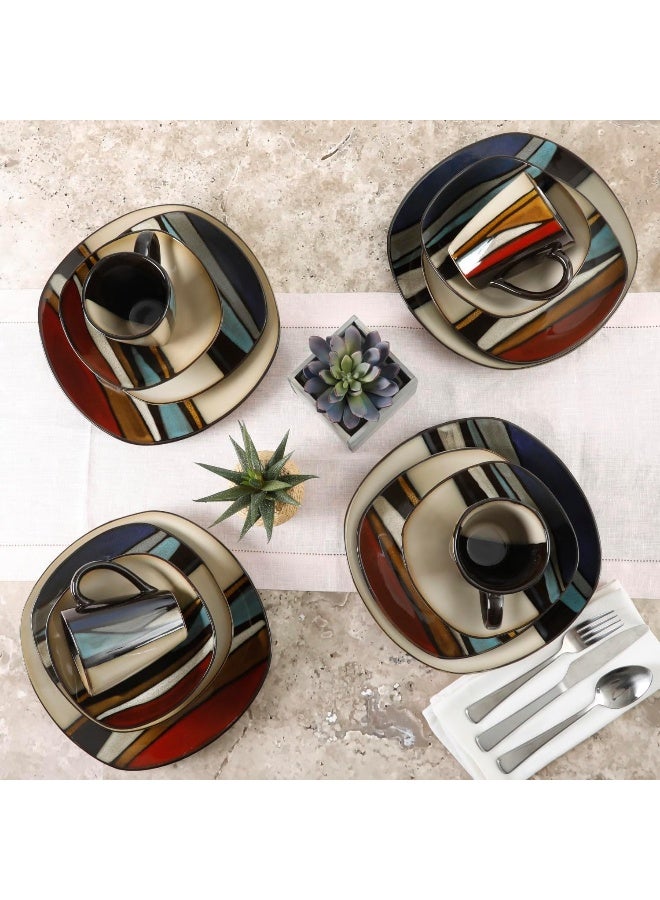 Gibson Elite Gibson Elite Althea 16 Piece Reactive Glaze Dinnerware Multicolor Service for 4 16pcs Red  - Image 4