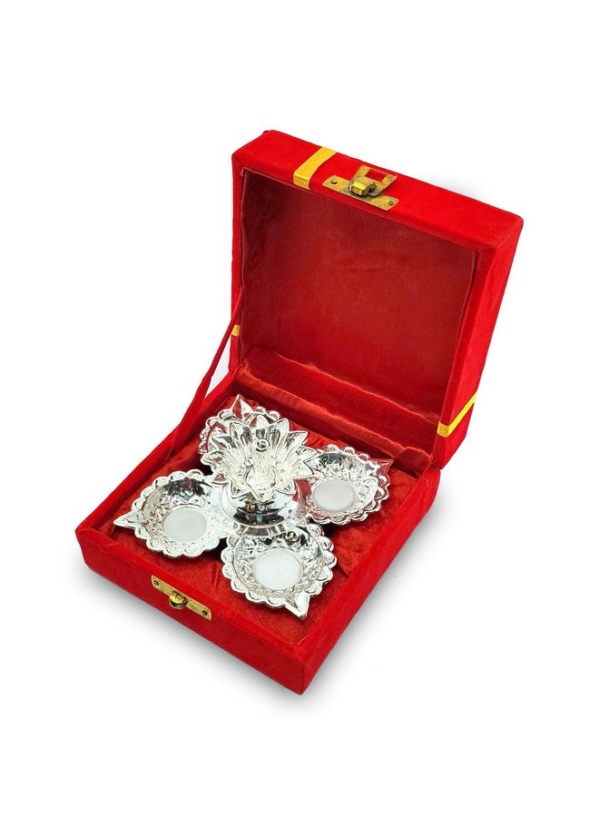 BENGALEN شمعة بنغالين الفضية مع صندوق هدايا من المخمل الأحمر عناصر بوجا بانشموخي زينة ديوالي هدايا بوجا مصباح زيت يدوي هدايا ديبافالي التقليدية - Image 1