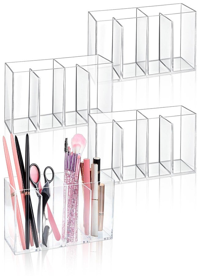 Caeuiciw 4 Pack Acrylic Pen Pencil Holder, 4 Compartments Clear Pencil Pen Holder Organizer, Makeup Brush Holders Acrylic Pencils Organizer Cup for Office Home Supplies Desk Accessories - Image 1