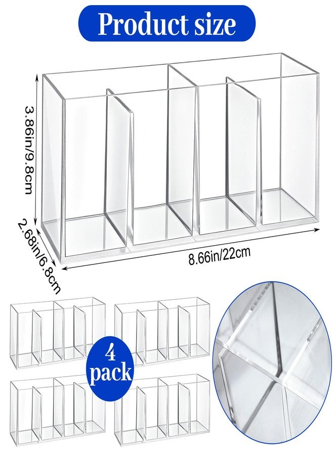 Caeuiciw 4 Pack Acrylic Pen Pencil Holder, 4 Compartments Clear Pencil Pen Holder Organizer, Makeup Brush Holders Acrylic Pencils Organizer Cup for Office Home Supplies Desk Accessories - Image 2