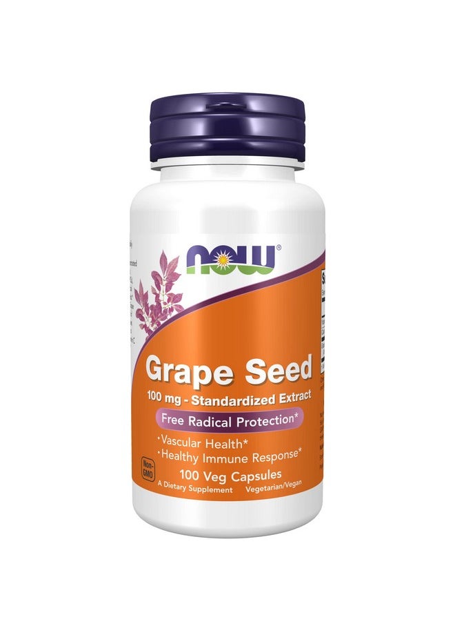 now Supplements Grape Seed 100 Mg Standardized Extract Highly Concentrated Extract With A Minimum Of 90% Polyphenols With Vitamin C 100 Veg Capsules  - Image 1