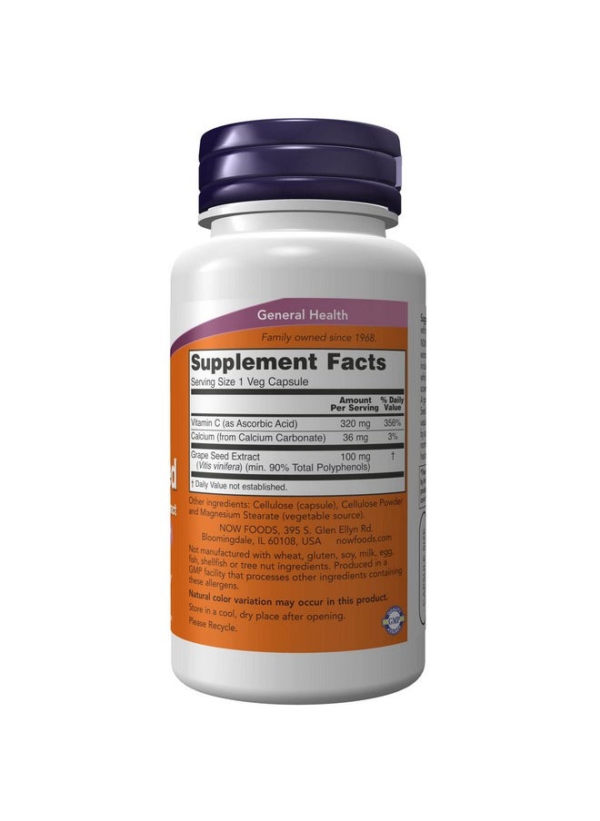 now Supplements Grape Seed 100 Mg Standardized Extract Highly Concentrated Extract With A Minimum Of 90% Polyphenols With Vitamin C 100 Veg Capsules  - Image 3