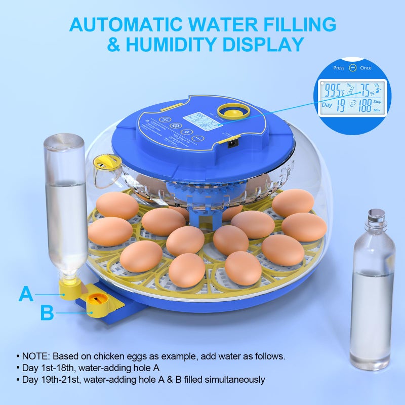 NyPots 18 Egg Incubators for Hatching Eggs with Temperature Control, Egg Incubator with Automatic Egg Turning and Humidity Display, Built-in Egg Candler Incubator for Chicken Eggs, Duck, Goose & Quail - Image 3
