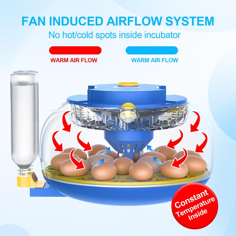 NyPots 18 Egg Incubators for Hatching Eggs with Temperature Control, Egg Incubator with Automatic Egg Turning and Humidity Display, Built-in Egg Candler Incubator for Chicken Eggs, Duck, Goose & Quail - Image 4