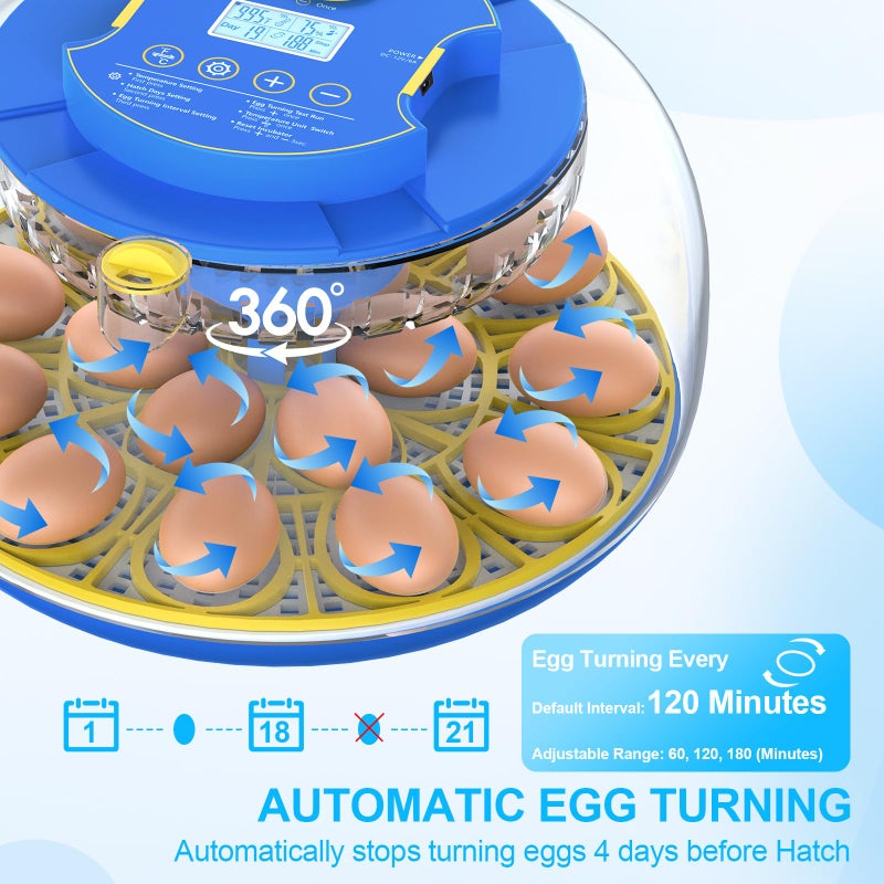 NyPots 18 Egg Incubators for Hatching Eggs with Temperature Control, Egg Incubator with Automatic Egg Turning and Humidity Display, Built-in Egg Candler Incubator for Chicken Eggs, Duck, Goose & Quail - Image 2