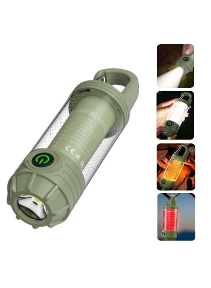 Rechargeable LED Mini Camping Flashlight,Portable Outdoor Light with Hook,White Warm Light and Red Light,6 Modes,with Signal Flash - Image 1