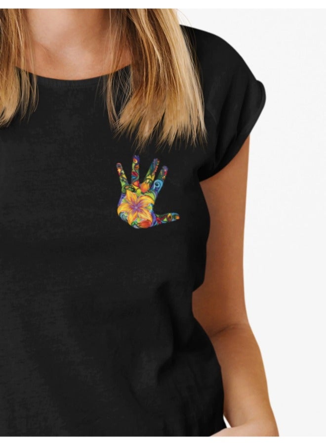 Primina Women's printed T-Shirt -Open hand, round neck, 100% cotton, regular fit - Image 3