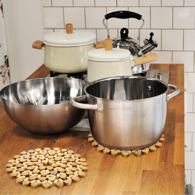 MOXWARE Bamboo Table Coaster, Pan Pot Holder, Wooden Heat Resistant Pads for Hot Coffee, Bowl & Tea Cup, Trivet for Office, Home & Kitchen Dining Table Trivets (Round - 20 x 20 cm) Pack of (2) - Image 4