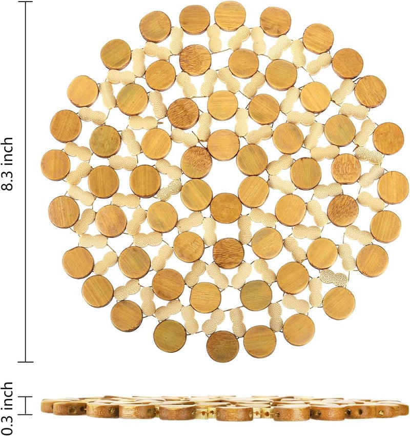 MOXWARE Bamboo Table Coaster, Pan Pot Holder, Wooden Heat Resistant Pads for Hot Coffee, Bowl & Tea Cup, Trivet for Office, Home & Kitchen Dining Table Trivets (Round - 20 x 20 cm) Pack of (2) - Image 2