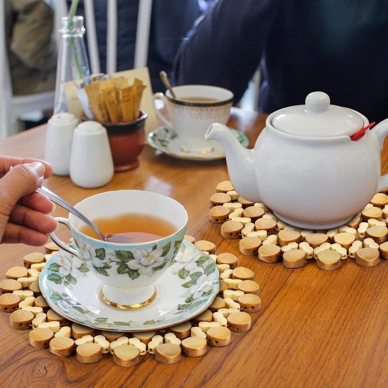 MOXWARE Bamboo Table Coaster, Pan Pot Holder, Wooden Heat Resistant Pads for Hot Coffee, Bowl & Tea Cup, Trivet for Office, Home & Kitchen Dining Table Trivets (Round - 20 x 20 cm) Pack of (2) - Image 5