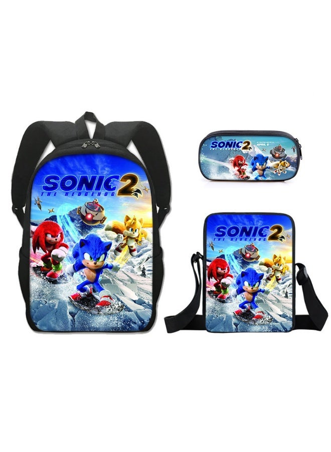 SONIC New Sonic Backpack, Pencil Case Crossbody Bag, Three-Piece Style, Boys' and Girls' Backpack, Casual Sports Travel Backpack, Student Schoolbag - Image 1