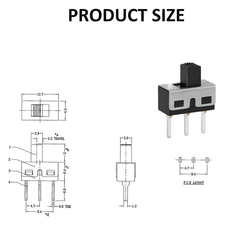 DIYhz 20Pcs Vertical Slide Switches Micro High Knob 3 Pin 2 Position 1P2T SPDT Panel Mount AC 125V 2A - Image 4