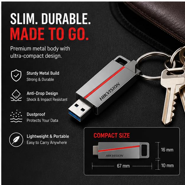 HIKVISION E307C 128GB Dual OTG Pen Drive with Type-C & USB-A | USB 3.2 Metal Flash Drive | Upto 130MB/s Read Speed | HS-USB-E307C(DZ)/128G - Image 5