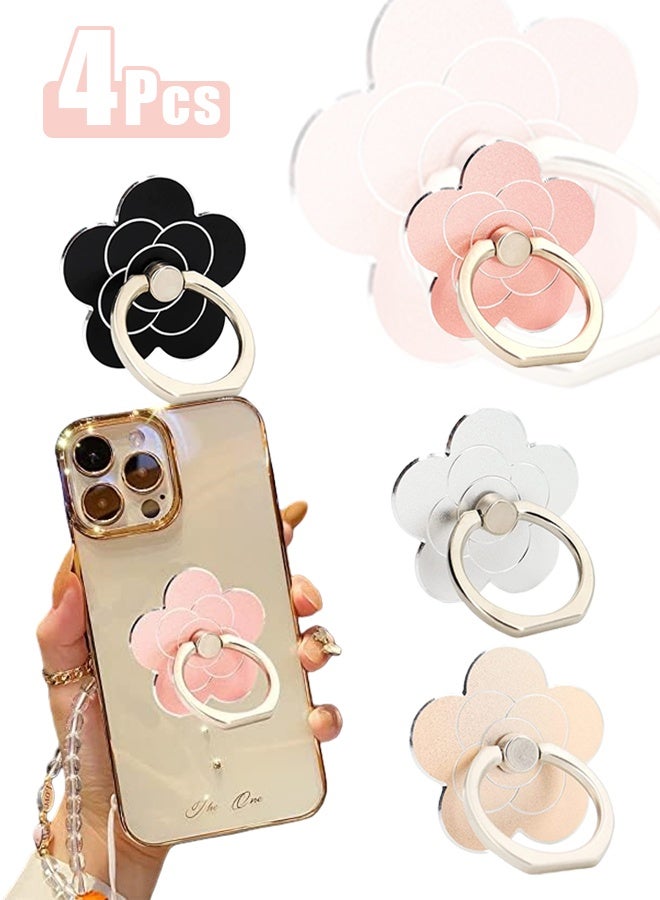 4Pcs Cell Phone Ring Holder Flower Shape Phone Ring Holder Metal Finger Grip Finger Kickstand 360° Rotation Universal Finger Ring Phone Grip Compatible With All Smartphone - Image 1