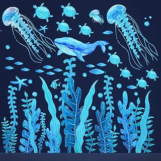 Sinekong Under the Sea Wall Decals Glow in the Dark Ocean Wall Decals Colorful Sea Turtle Seaweed Jellyfish Wall - Image 1