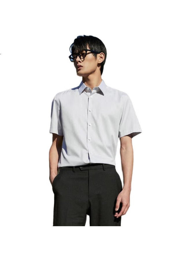 YOUNGOR Men'S Shirt Summer Youth Business Easy Care High Yarn High-End Short Sleeve Shirt Light Grey Size 39 - Image 2