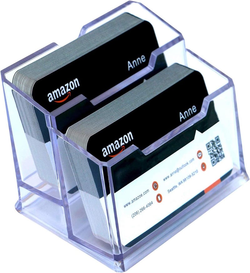 DAHSHA 2-Tier Premium Acrylic Business Card Holder – Clear Visiting Card Organizer Display Stand for Desk, Office, Reception & Countertop Use - Image 1